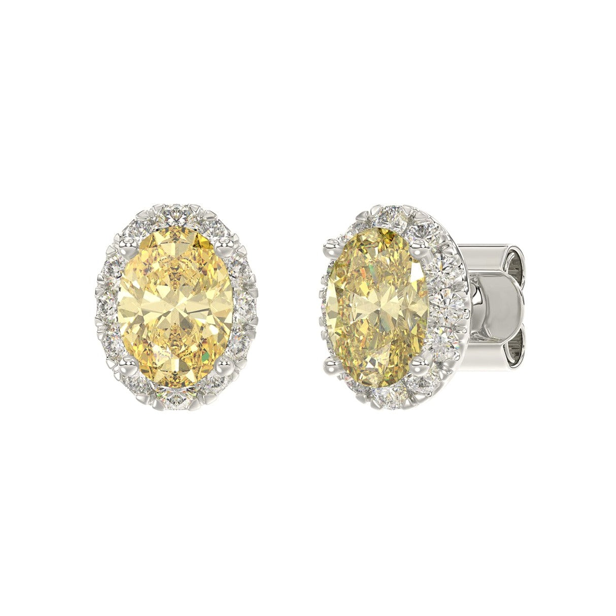 14K White Gold 2 1/2Ct Round/Yellow Oval Lab-Grown Diamond Ladies Earrings - View 3 | Diavlia