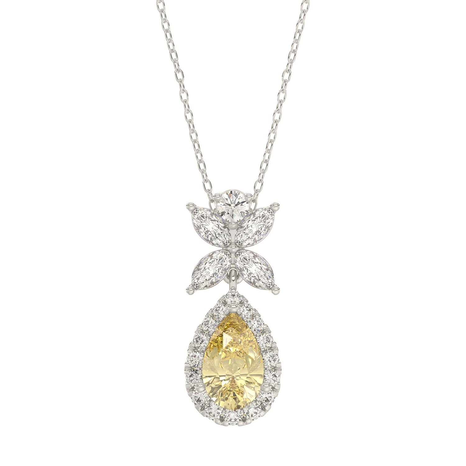 Yellow Pear Pendant in White Gold (Round Cut) | Diavlia