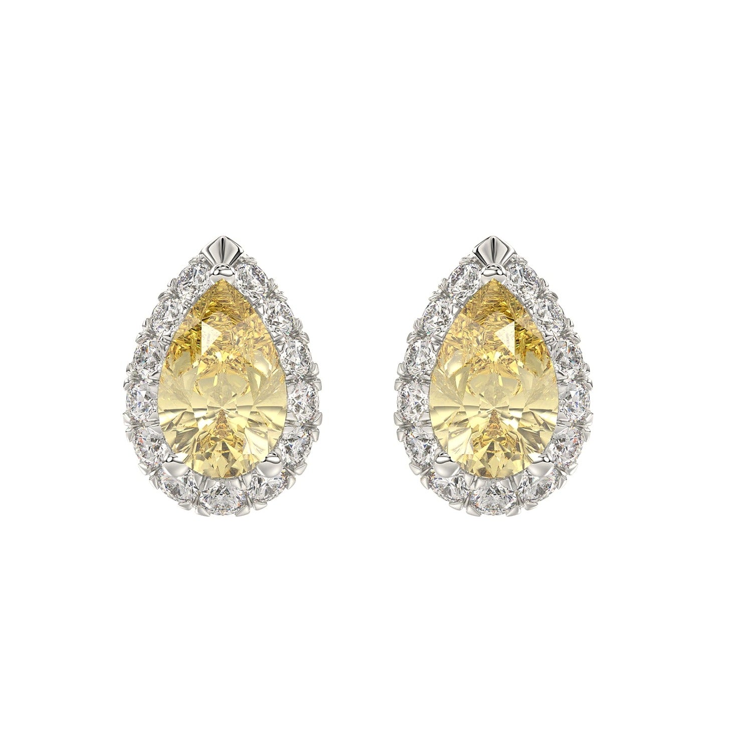 Yellow Pear Earrings in White Gold (Round Cut) | Diavlia