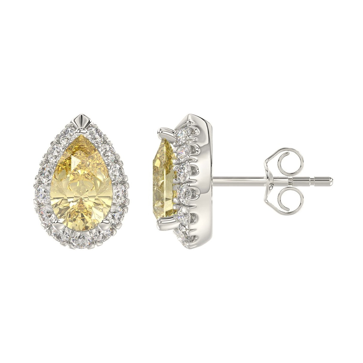 14K White Gold 2 1/2Ct Round/Yellow Pear Lab-Grown Diamond Ladies Earring - View 2 | Diavlia