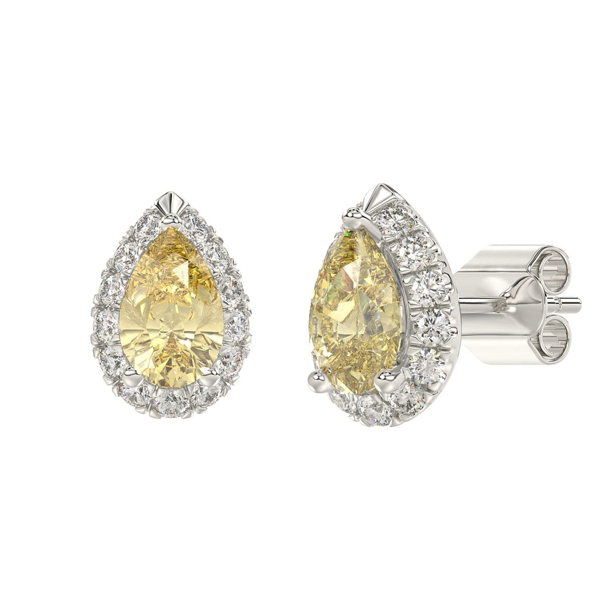14K White Gold 2 1/2Ct Round/Yellow Pear Lab-Grown Diamond Ladies Earring - View 3 | Diavlia