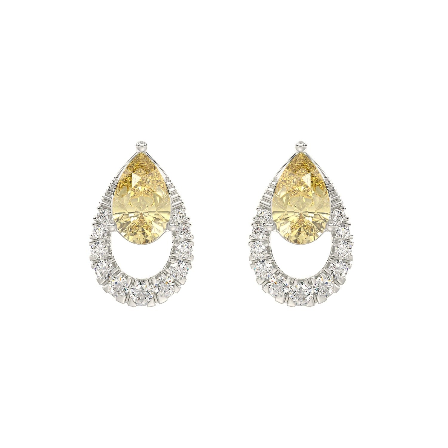Yellow Pear Earrings in White Gold Style C | Diavlia