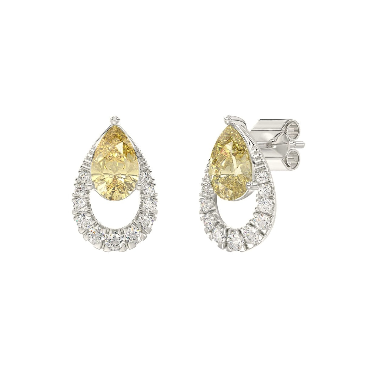 14K White Gold 2 1/2Ct Round/Yellow Pear Lab-Grown Diamond Ladies Earrings - View 3 | Diavlia