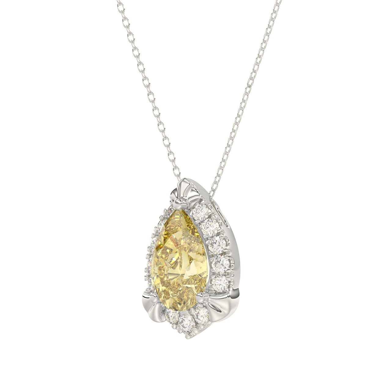 14K White Gold 2 1/4Ct Round/Pear Lab-Grown Diamond Ladies Pendant with Chain - View 3 | Diavlia