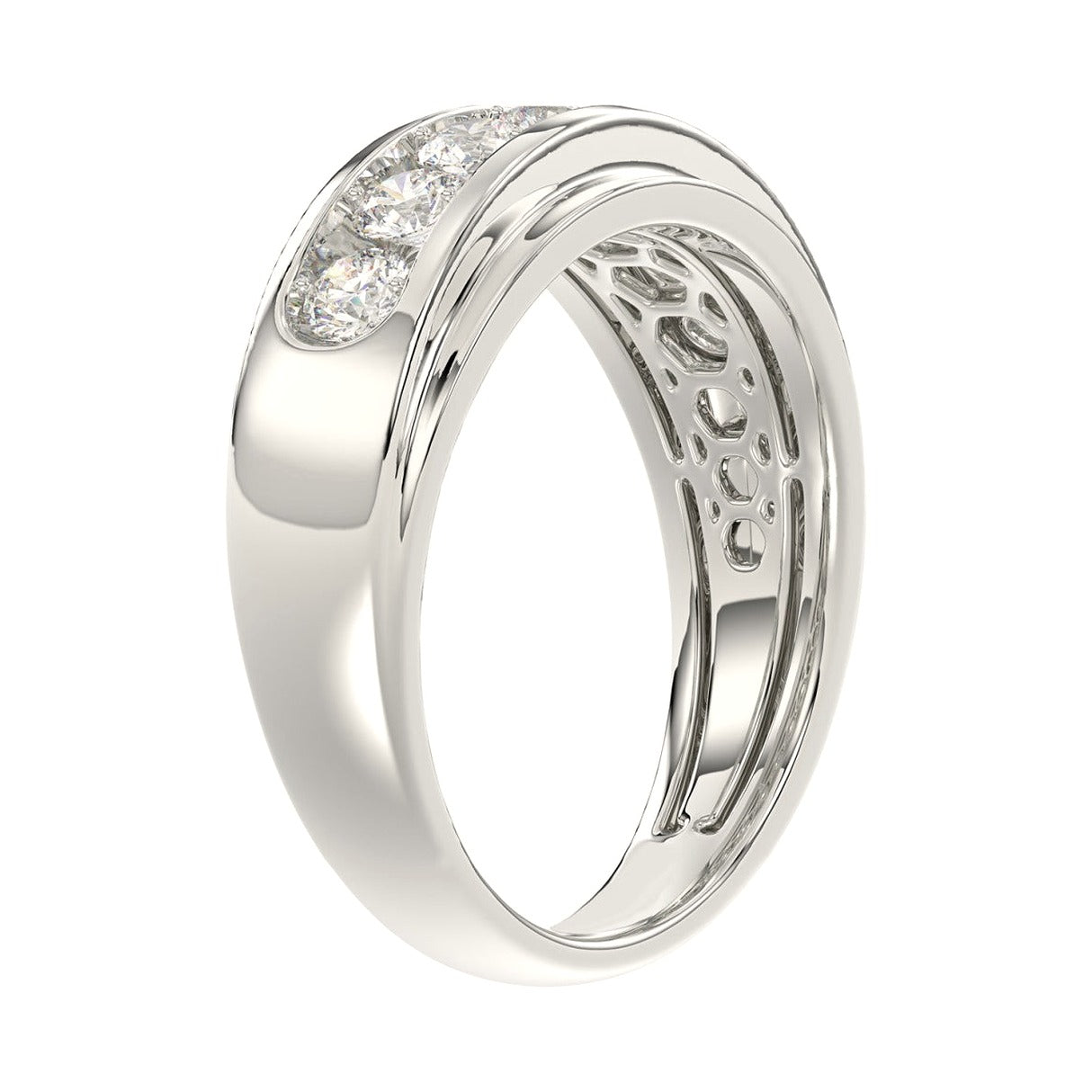 14K White Gold 1.00Ct Round Lab-Grown Diamond Men'S Band - View 3 | Diavlia