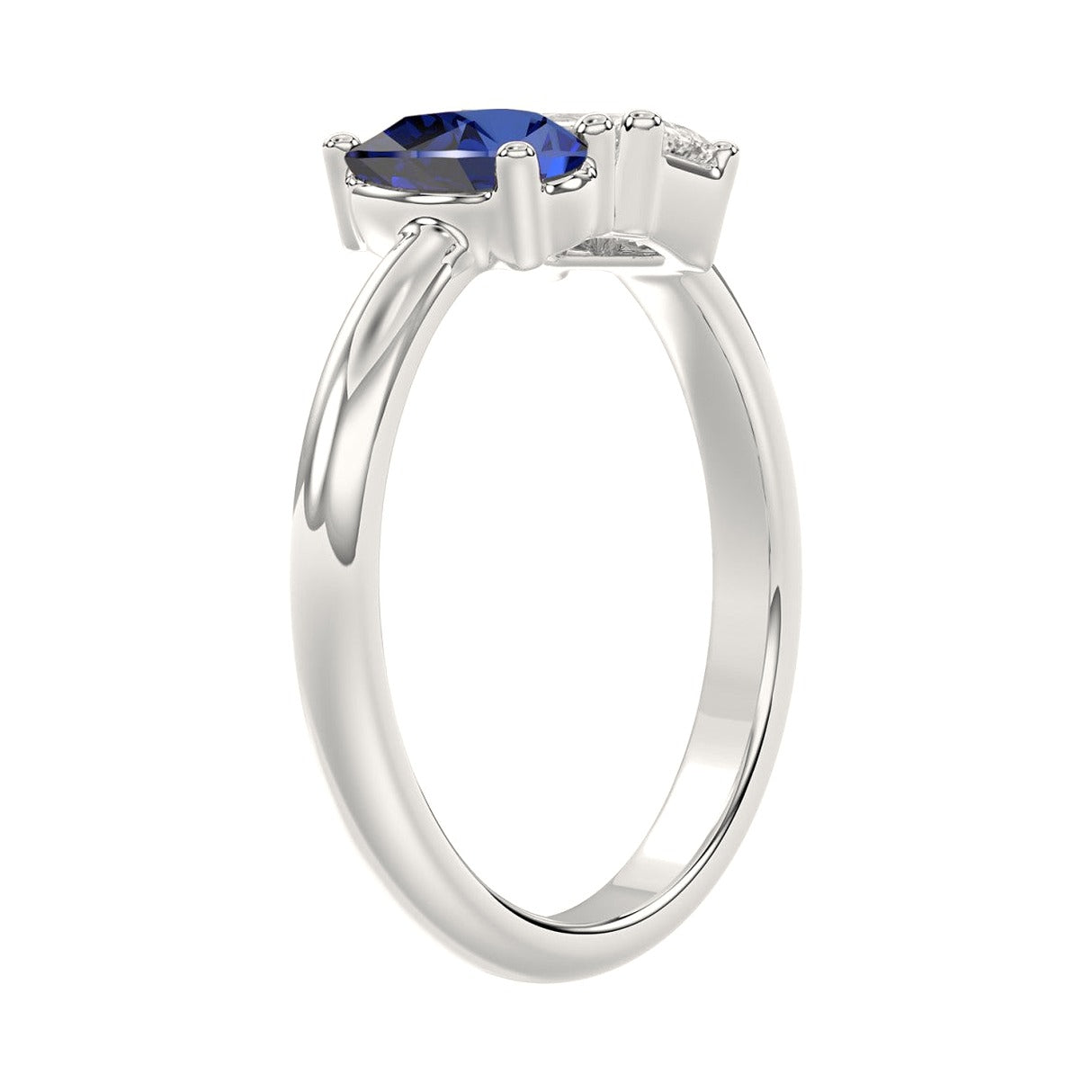 14K White Gold 1.00Ct Emerald/Pear Blue Sapphire Lab-Grown Diamond Ladies Ring - View 3 | Diavlia