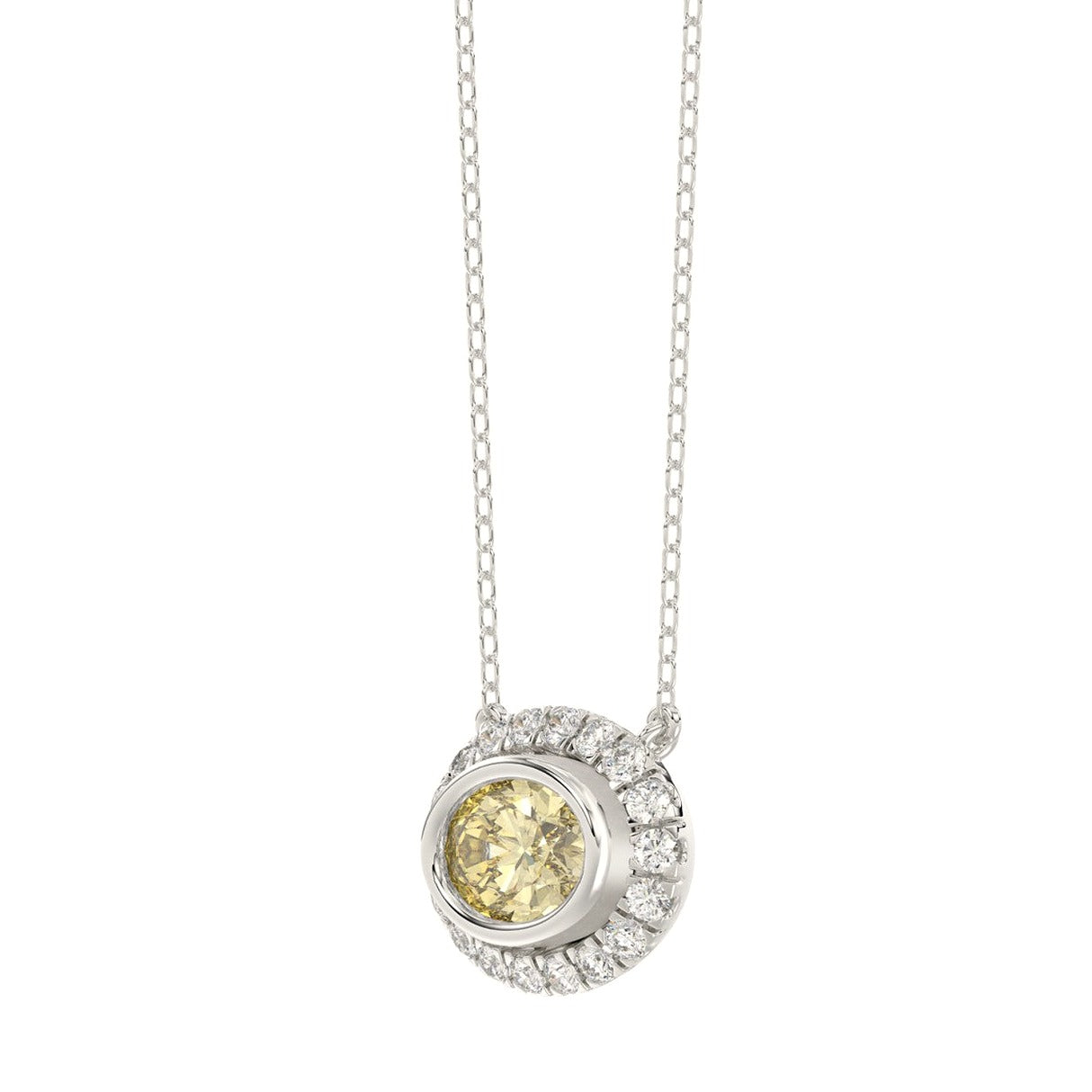 14K White Gold 1 1/4Ct Round/Yellow Oval Lab-Grown Diamond Necklace - View 3 | Diavlia