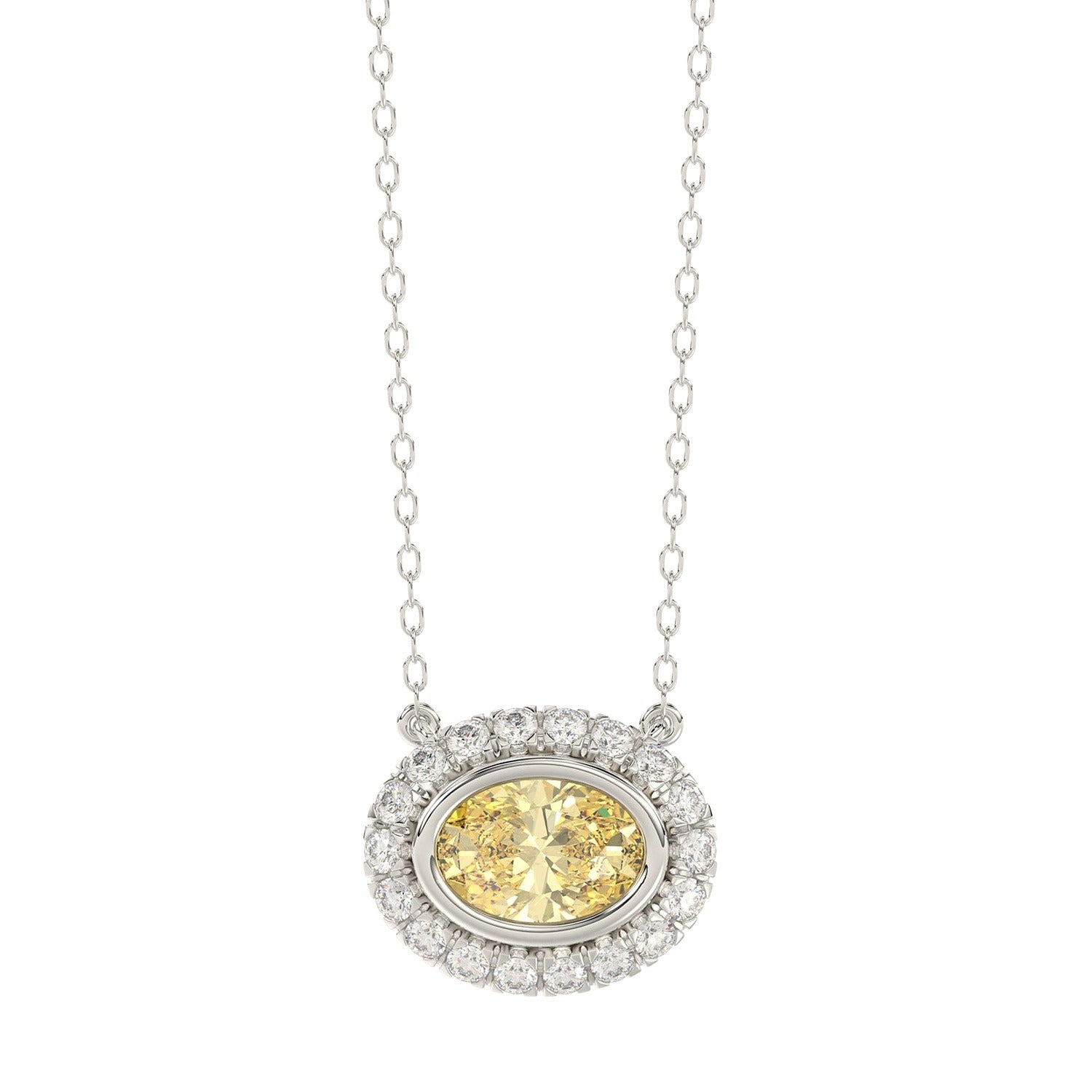 14K White Gold 1 1/4Ct Round/Yellow Oval Lab-Grown Diamond Necklace - View 4 | Diavlia
