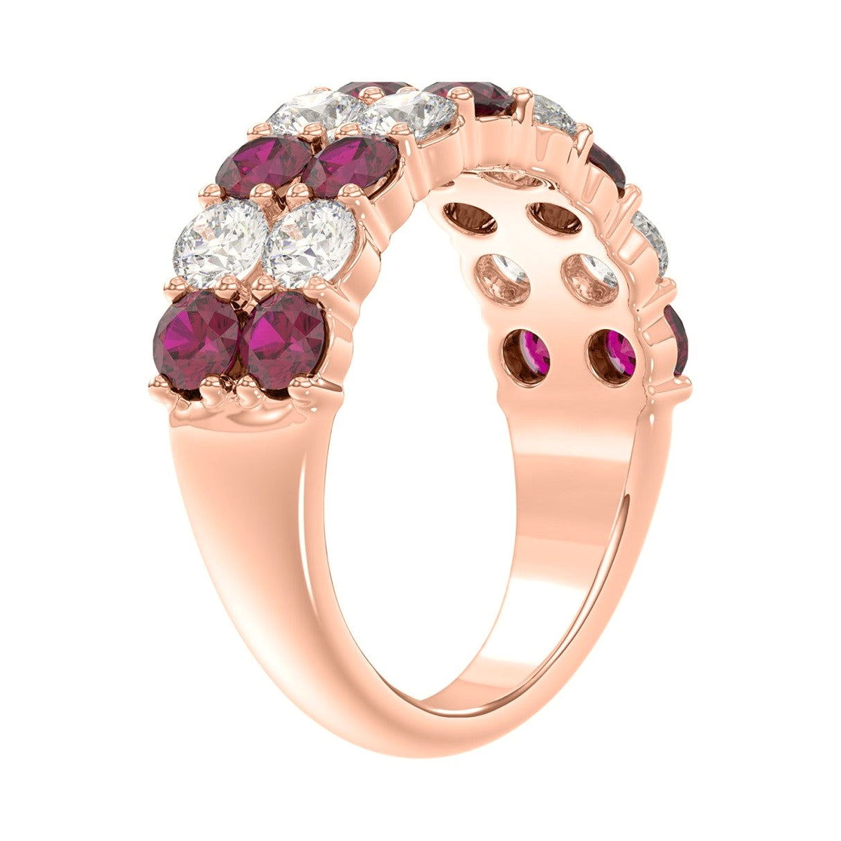 14K Rose Gold 2 3/8Ct Round Lab-Grown Diamond Ladies Band (Round Ruby) - View 3 | Diavlia