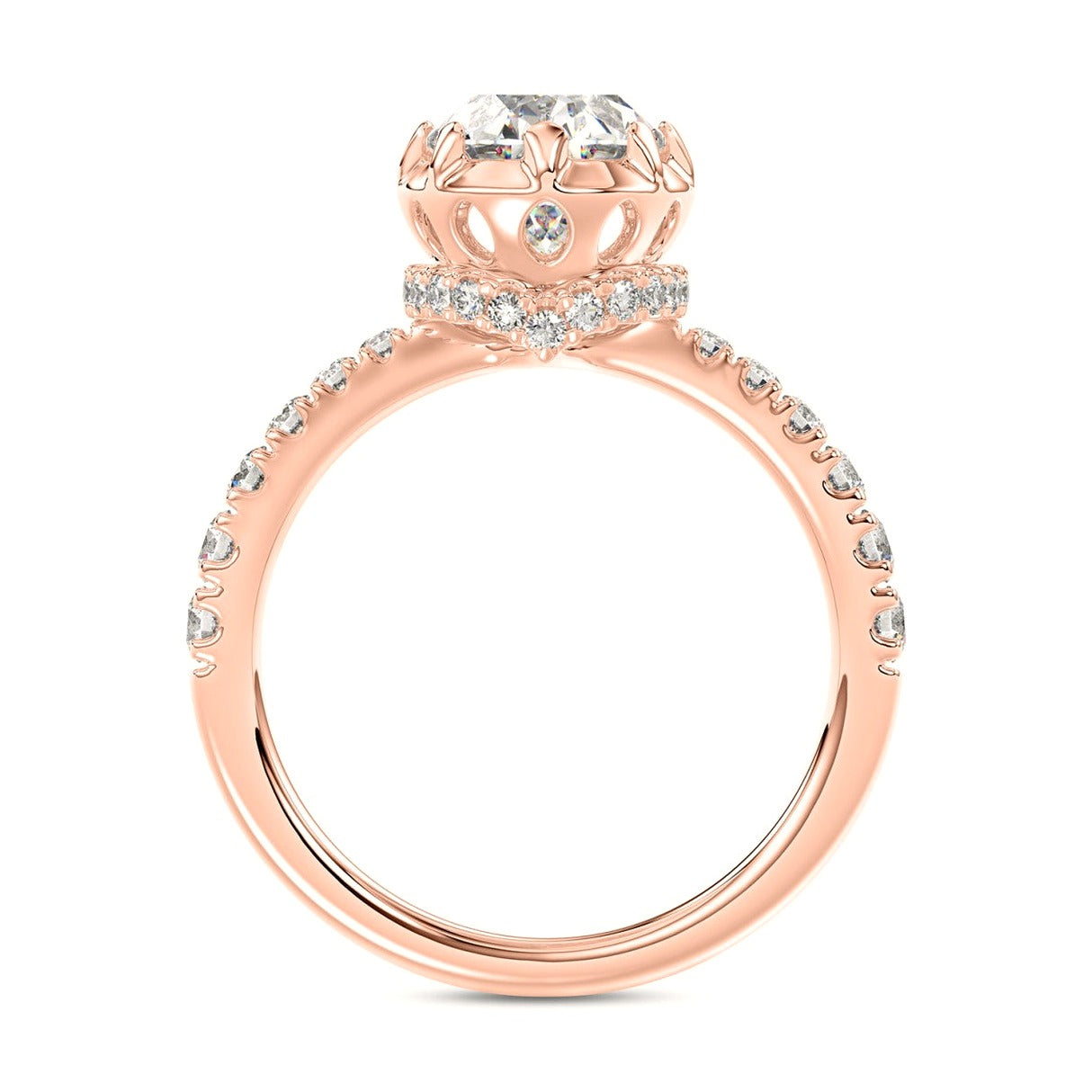 14K Rose Gold 2 1/2Ct Round/Oval Lab-Grown Diamond Ladies Ring - View 2 | Diavlia