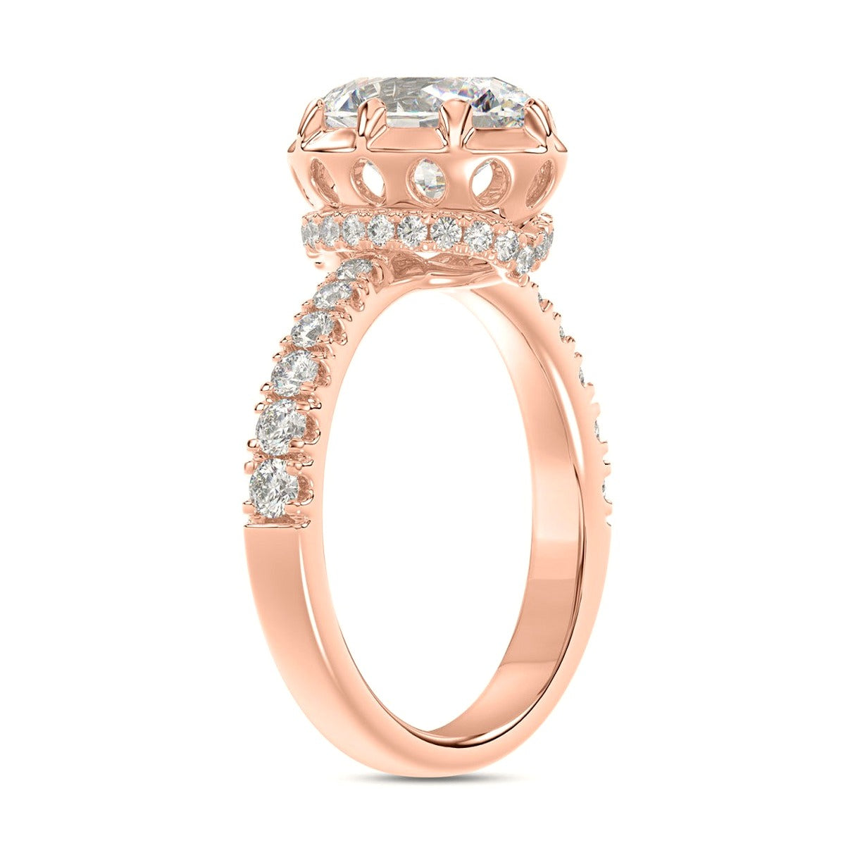 14K Rose Gold 2 1/2Ct Round/Oval Lab-Grown Diamond Ladies Ring - View 3 | Diavlia