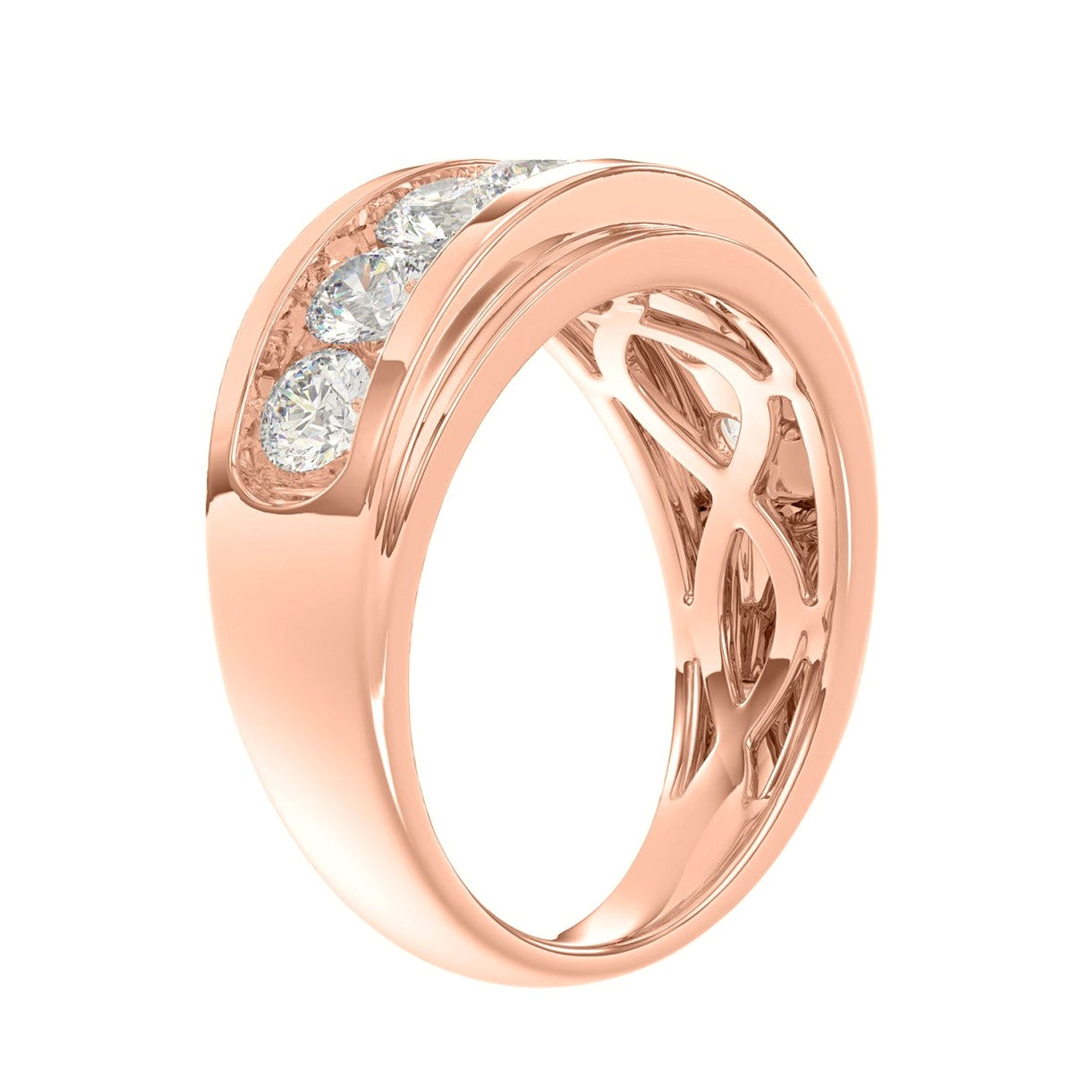 14K Rose Gold 2.00Ct Round Lab-Grown Diamond Men'S Band - View 3 | Diavlia