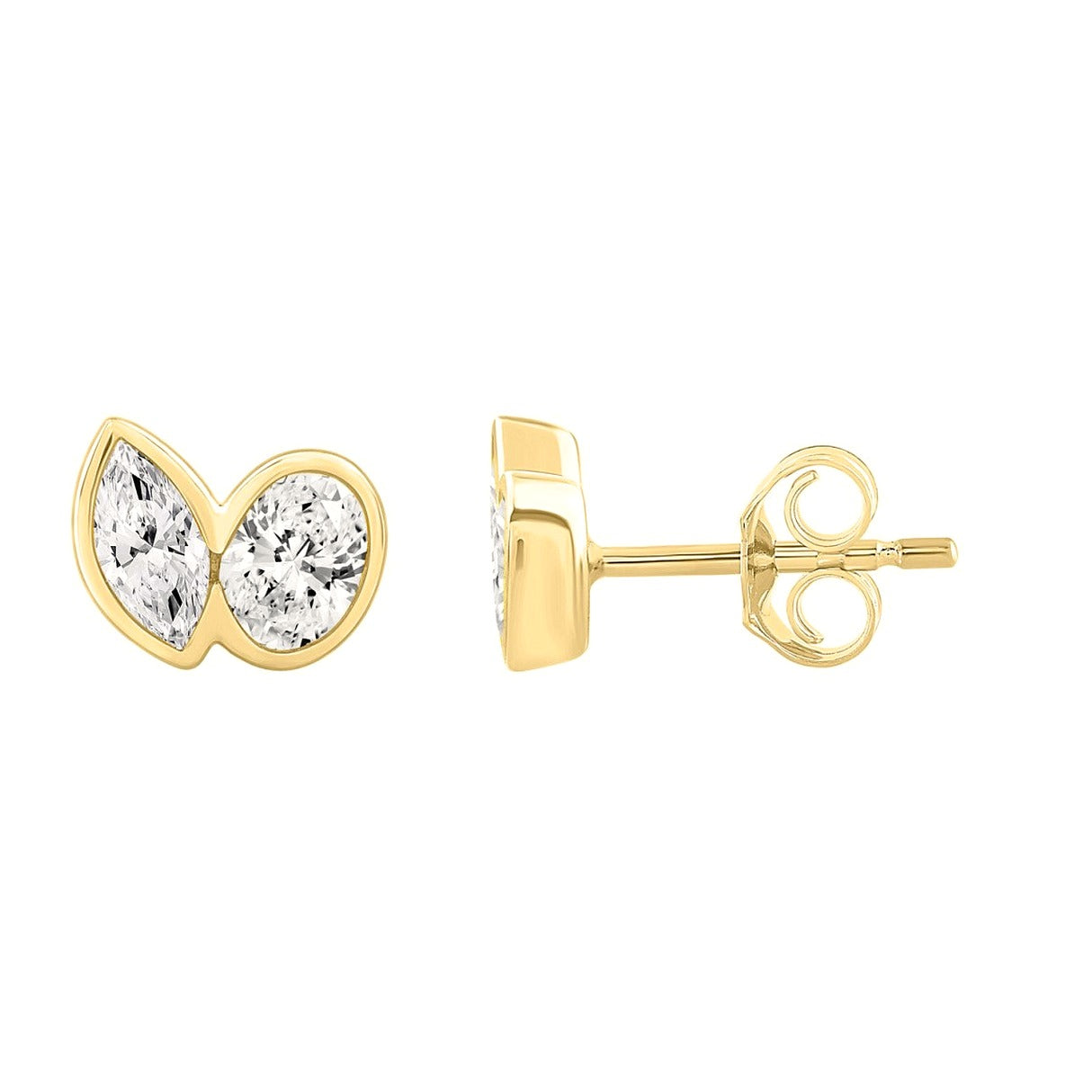 1.00CT Yellow Gold 14K Two-Stone Lab-Grown Diamond Stud Earrings & Oval &... - View 2 | Diavlia