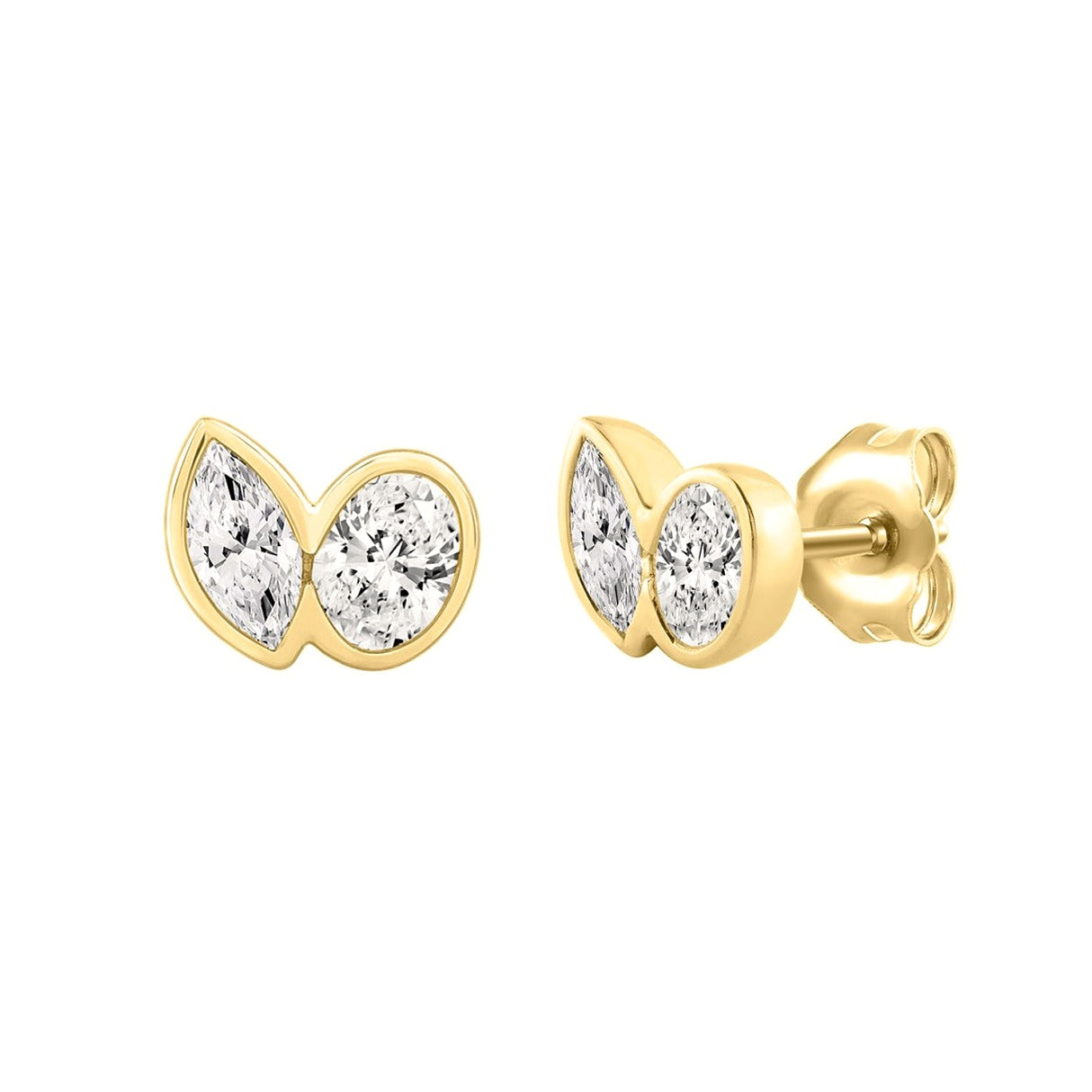 1.00CT Yellow Gold 14K Two-Stone Lab-Grown Diamond Stud Earrings & Oval &... - View 3 | Diavlia
