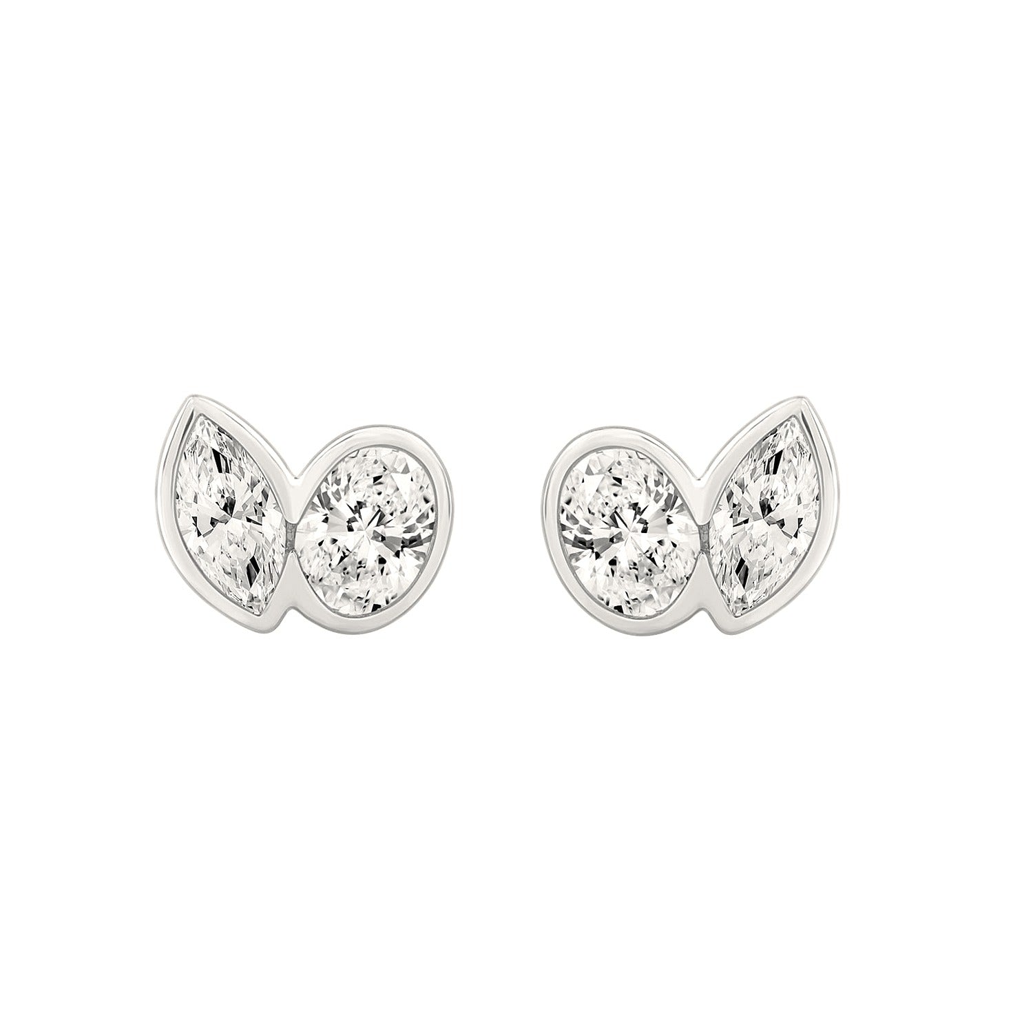 Oval Two-Stone Earrings in White Gold | Diavlia