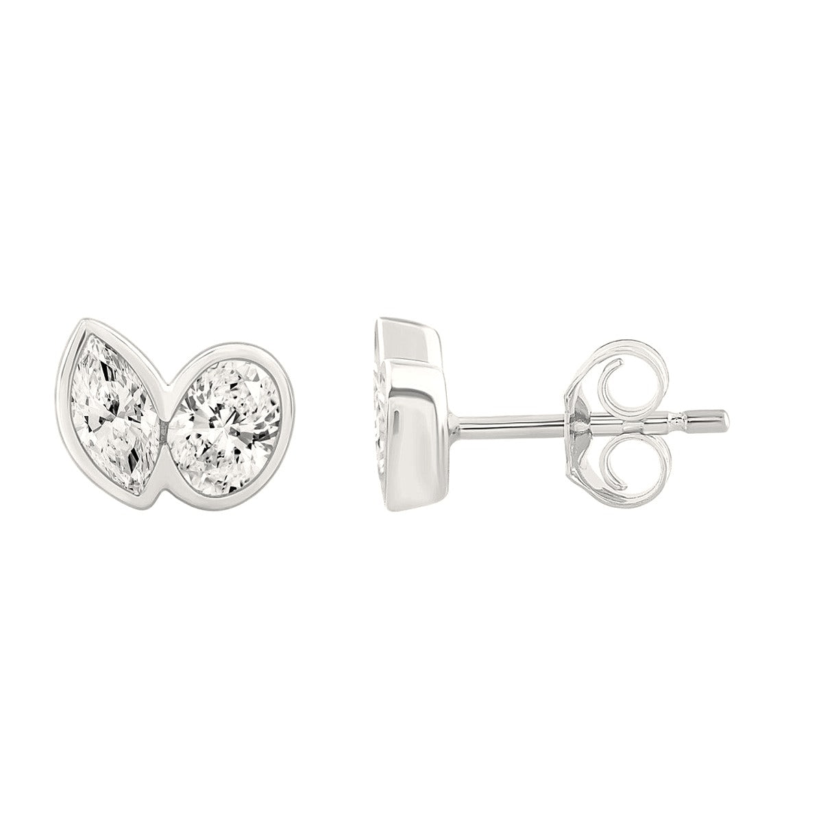 1.00CT White Gold 14K Two-Stone Lab-Grown Diamond Stud Earrings & Oval &... - View 2 | Diavlia