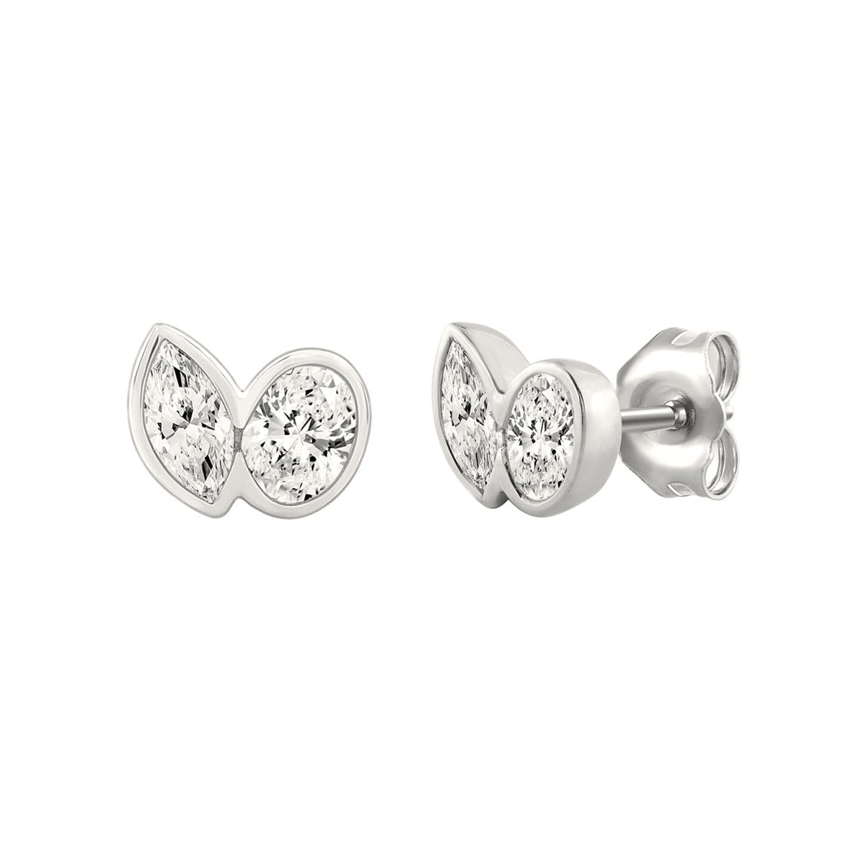 1.00CT White Gold 14K Two-Stone Lab-Grown Diamond Stud Earrings & Oval &... - View 3 | Diavlia