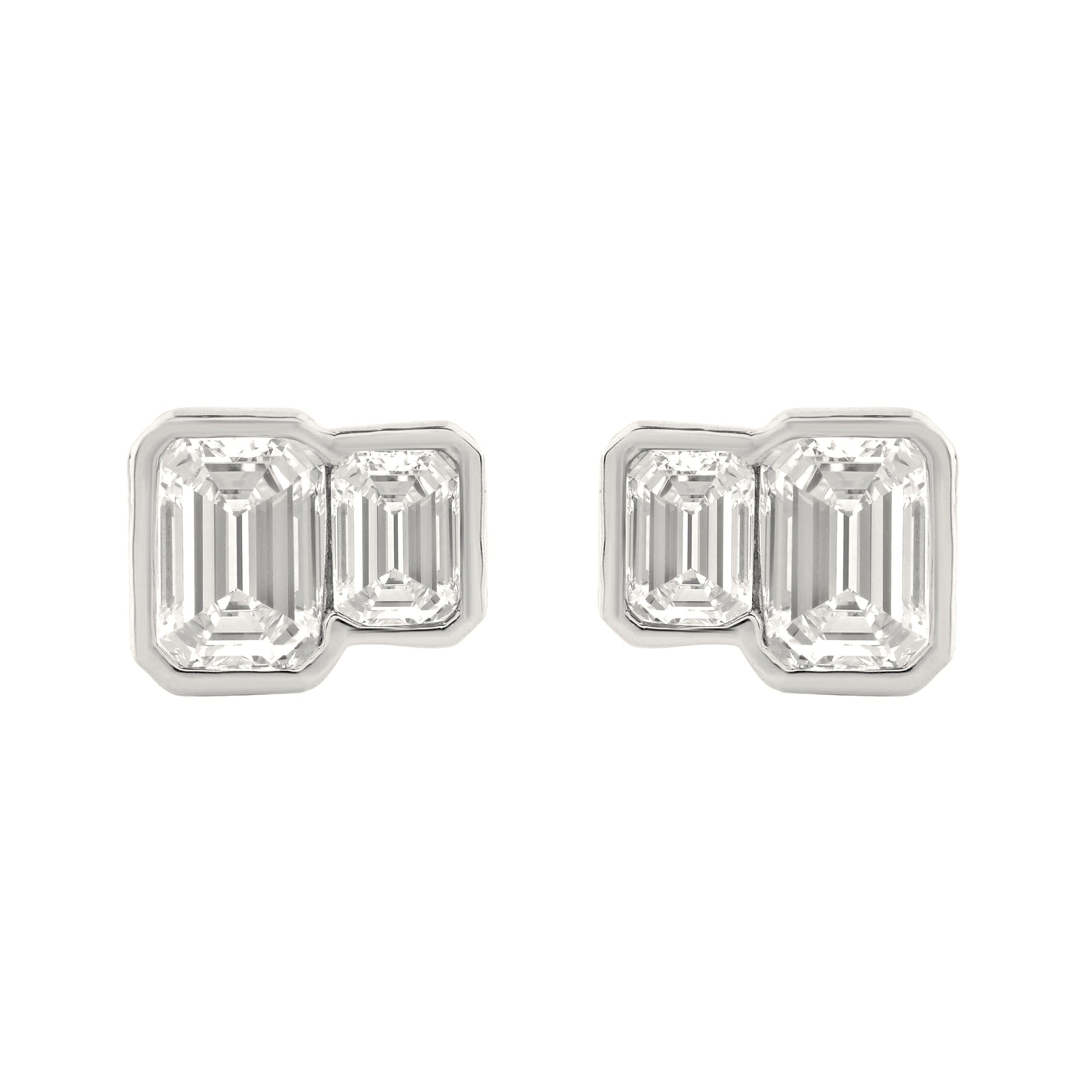 Emerald Two-Stone Earrings in White Gold | Diavlia