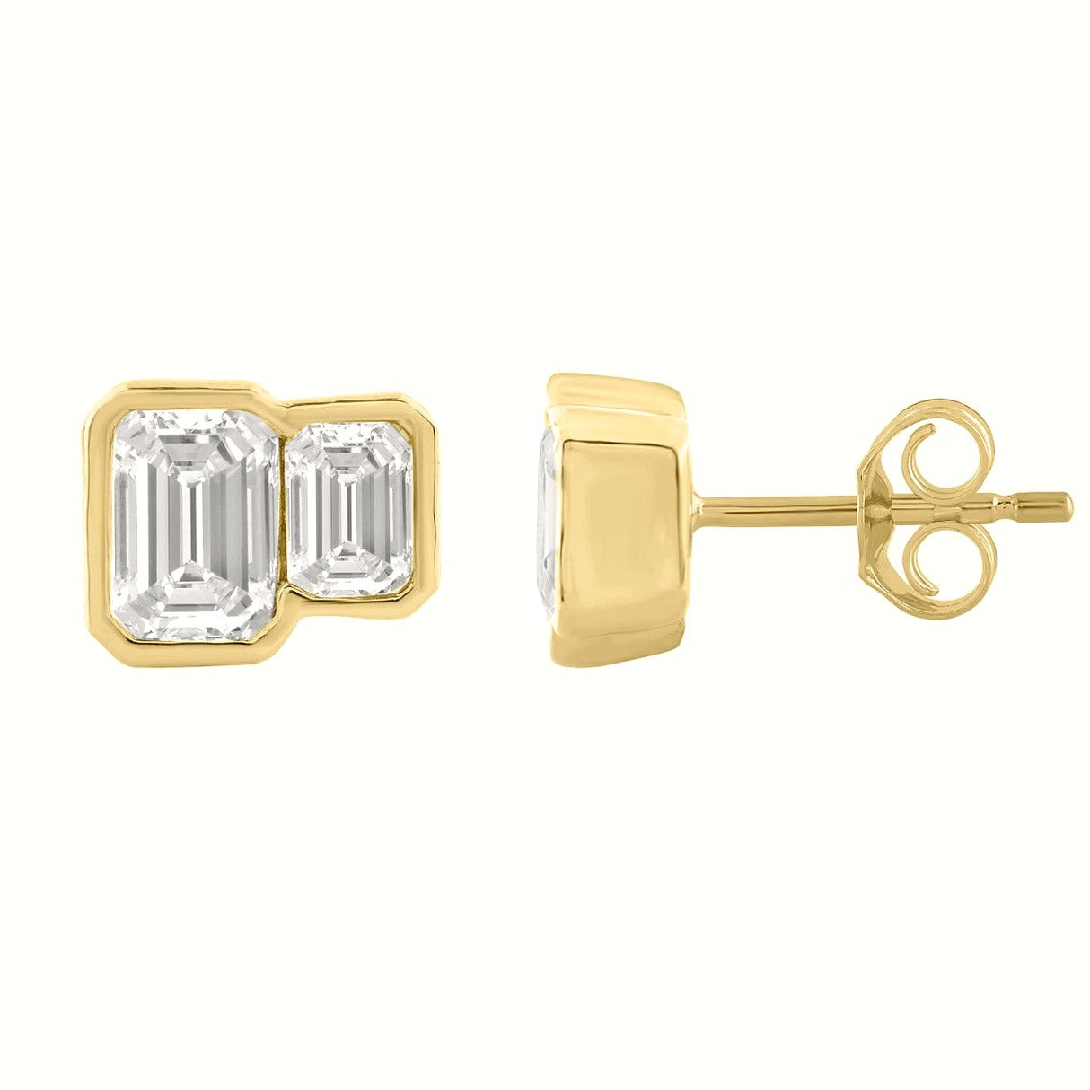 1.00CT Yellow Gold 14K & Two-Stone Emerald Lab-Grown Diamond stud Earring - View 2 | Diavlia