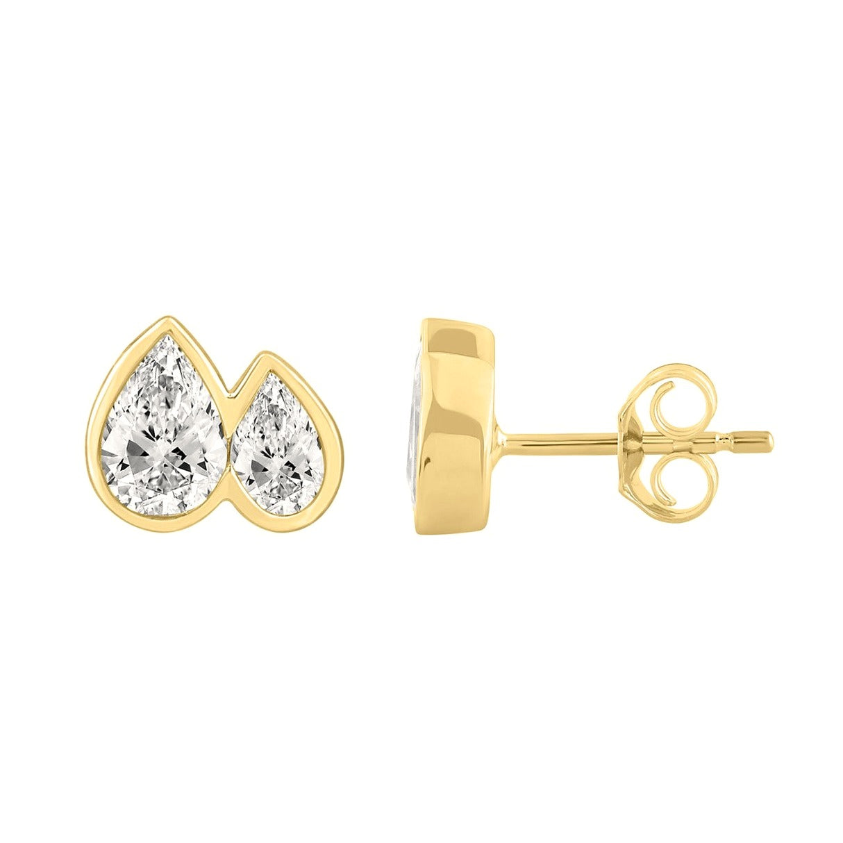1.00CT Yellow Gold 14K & Two-Stone Pear Lab-Grown Diamond stud Earring - View 2 | Diavlia